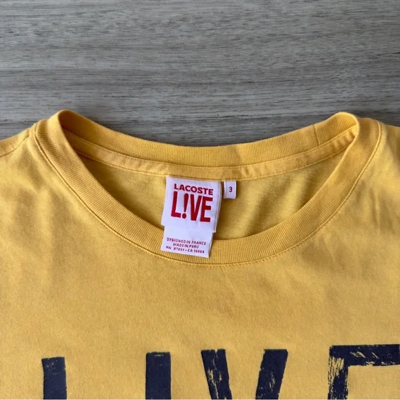 NWOT Lacoste Live Spell Out Long Sleeve Yellow Graphic T-Shirt Size 3 Small - Picture 3 of 4